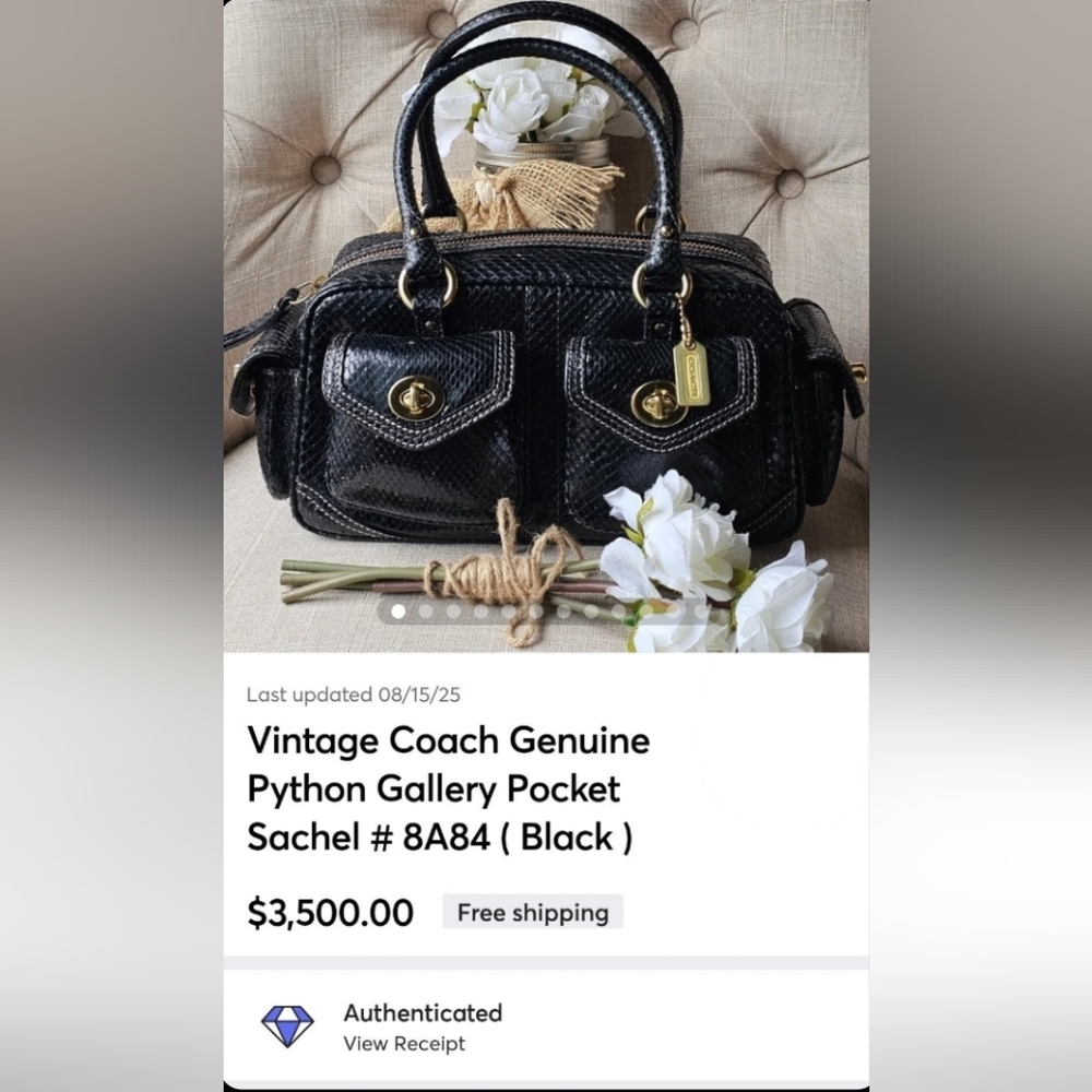 Vintage Coach Genuine Python Gallery Pocket Sachel # 8A84 ( Black ) - Picture 16 of 16